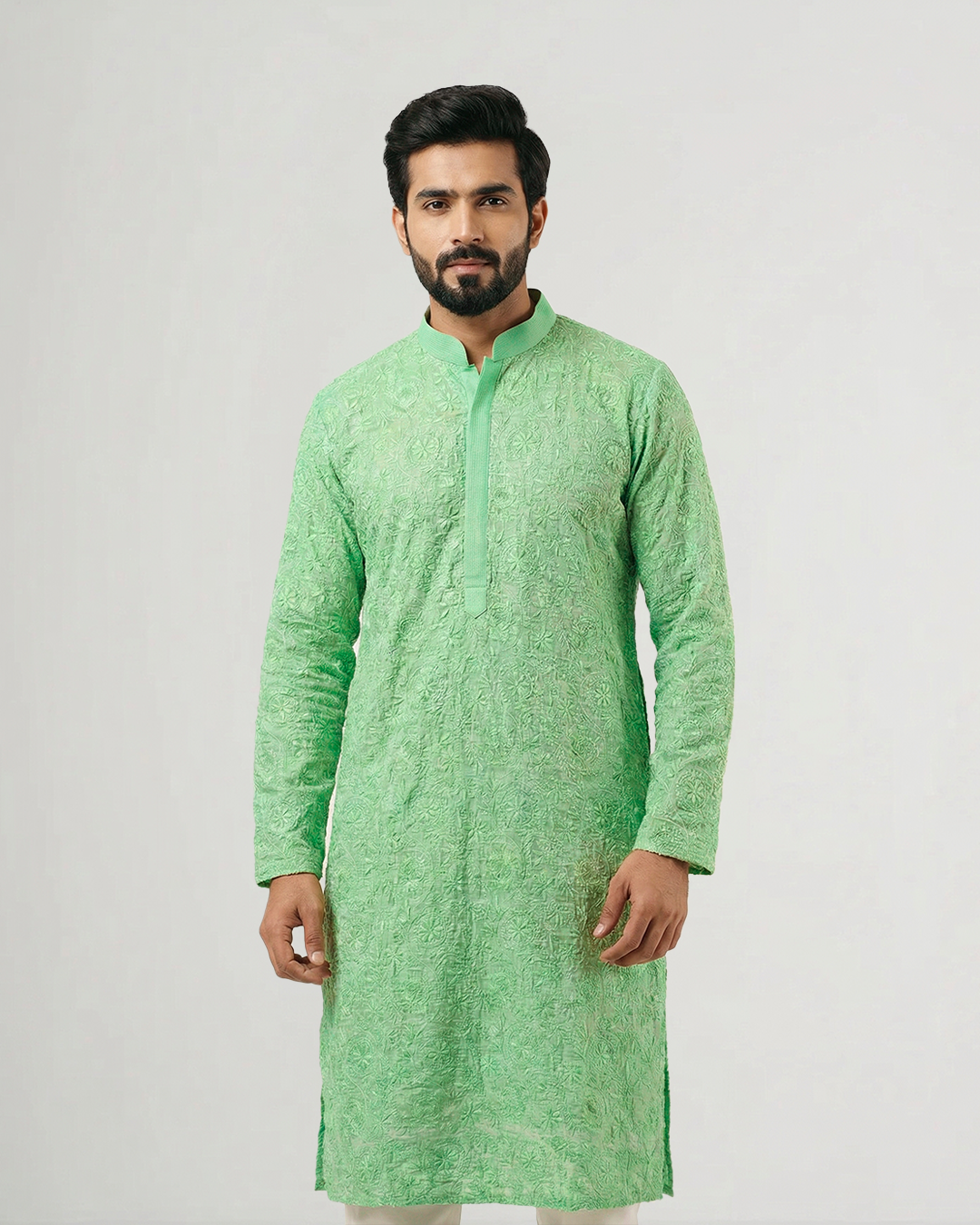 Green Hand Chikankari Embroidered Kurta