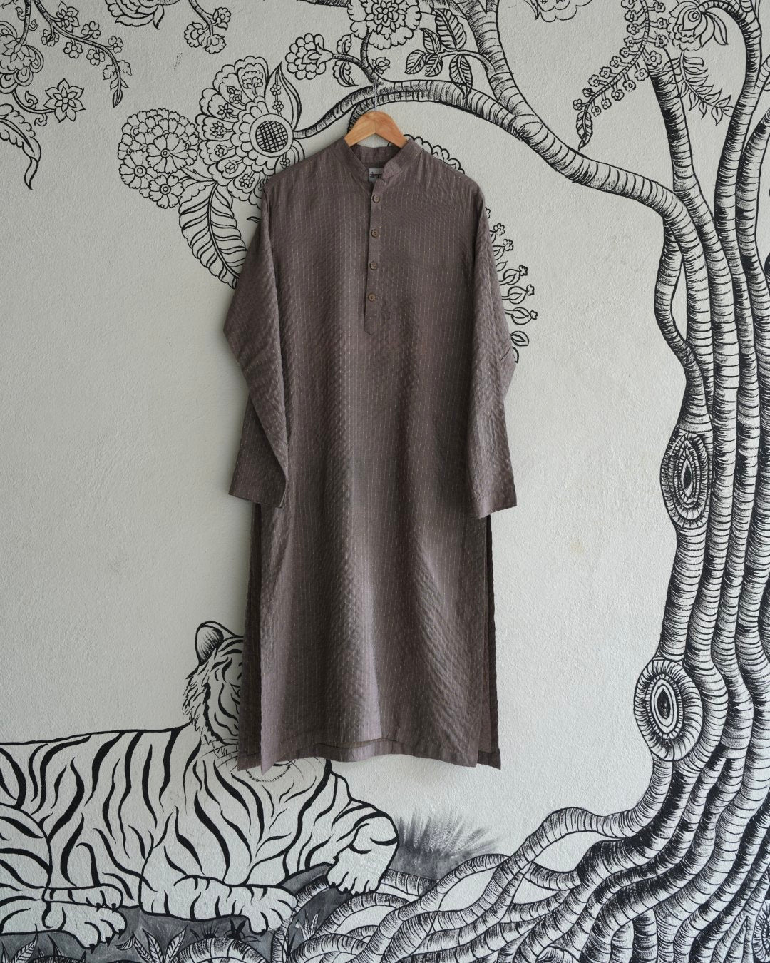 Brown Handwoven Silk Quilted Weave Kurta