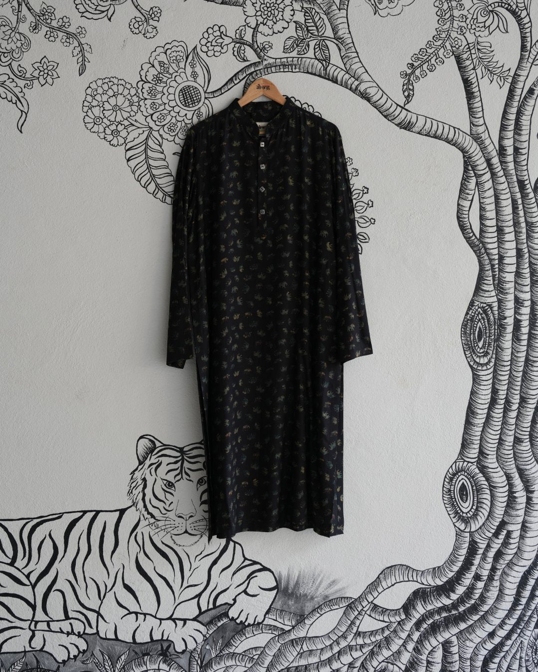 Black Silk Hand Block Printed Kurta