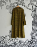Mustard Raw Silk Hand Block Printed Kurta