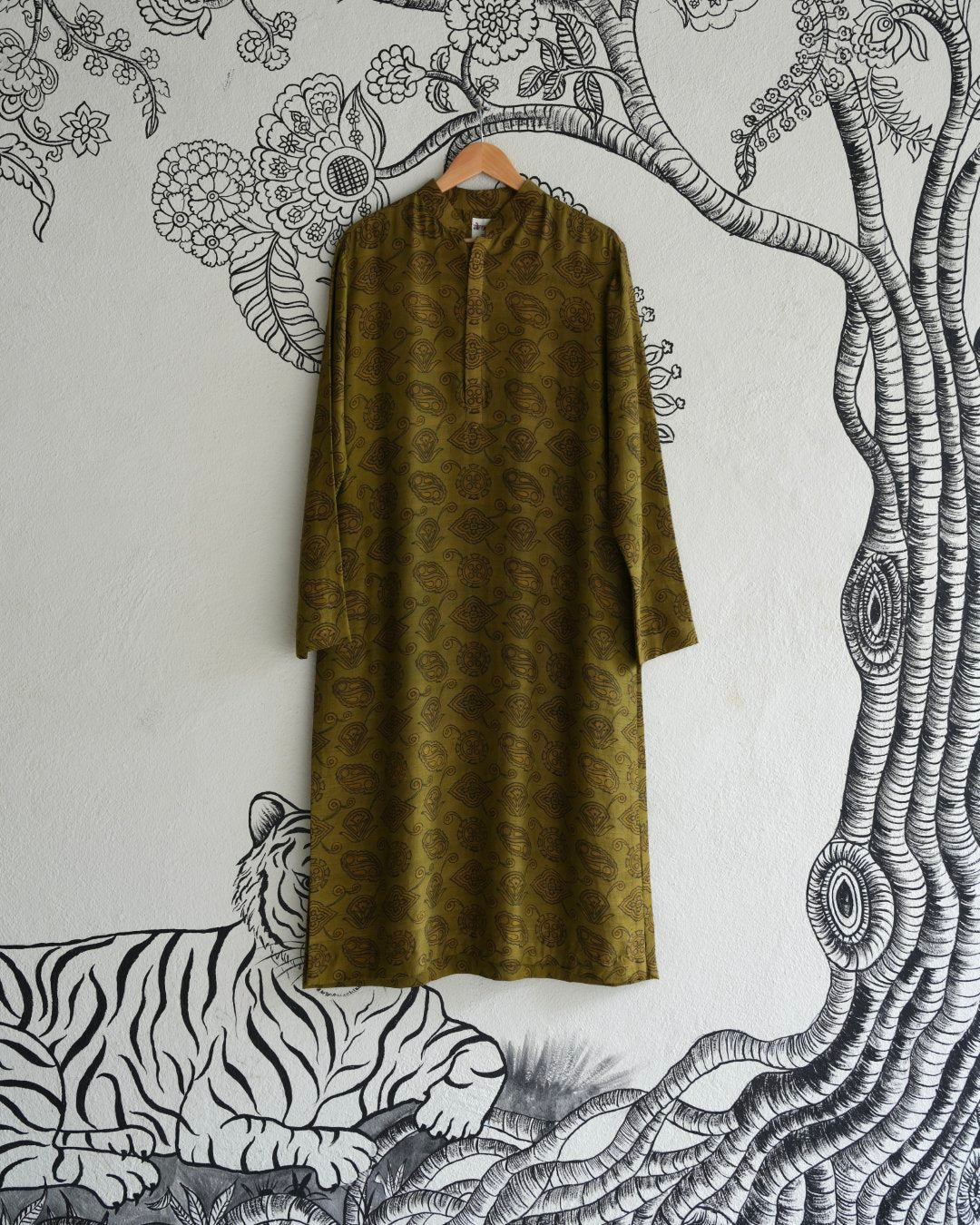 Mustard Raw Silk Hand Block Printed Kurta