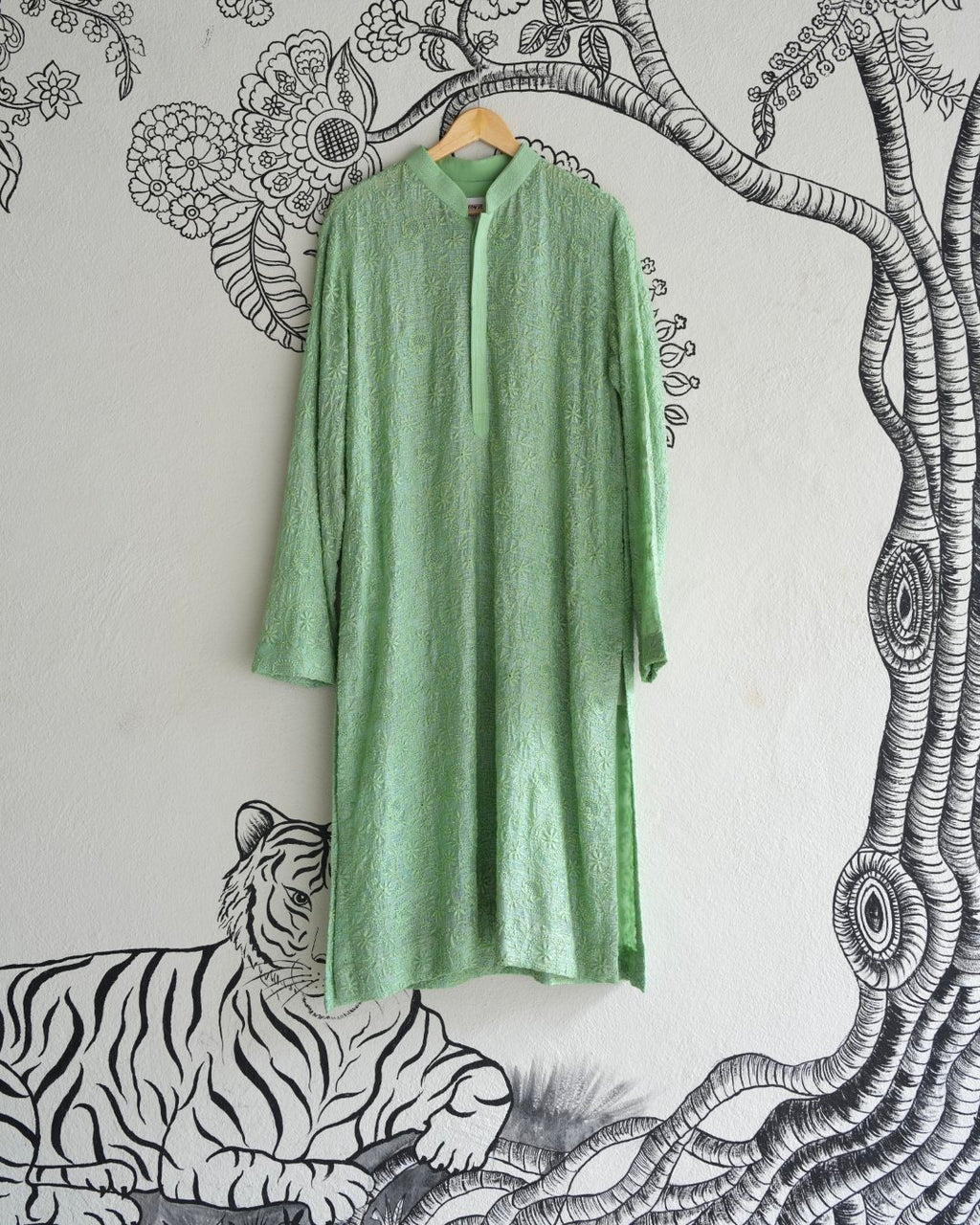 Green Hand Chikankari Embroidered Kurta