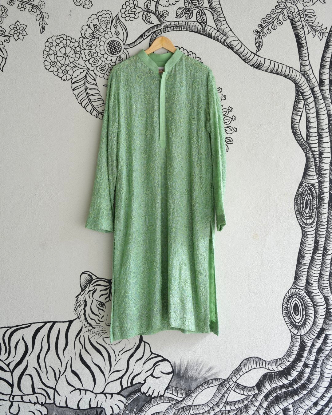 Green Hand Chikankari Embroidered Kurta