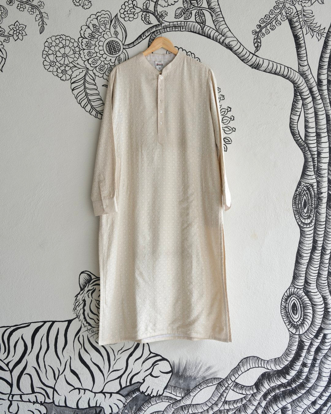 White Handwoven Tussar Embroidered Kurta