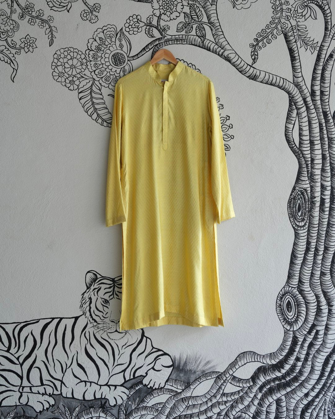 Yellow Handwoven Silk Quilted Weave Kurta