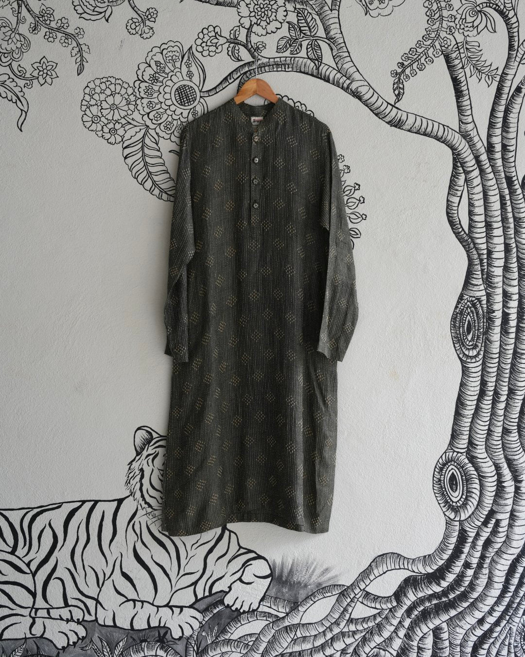 Green Hand Kantha Embroidered Kurta