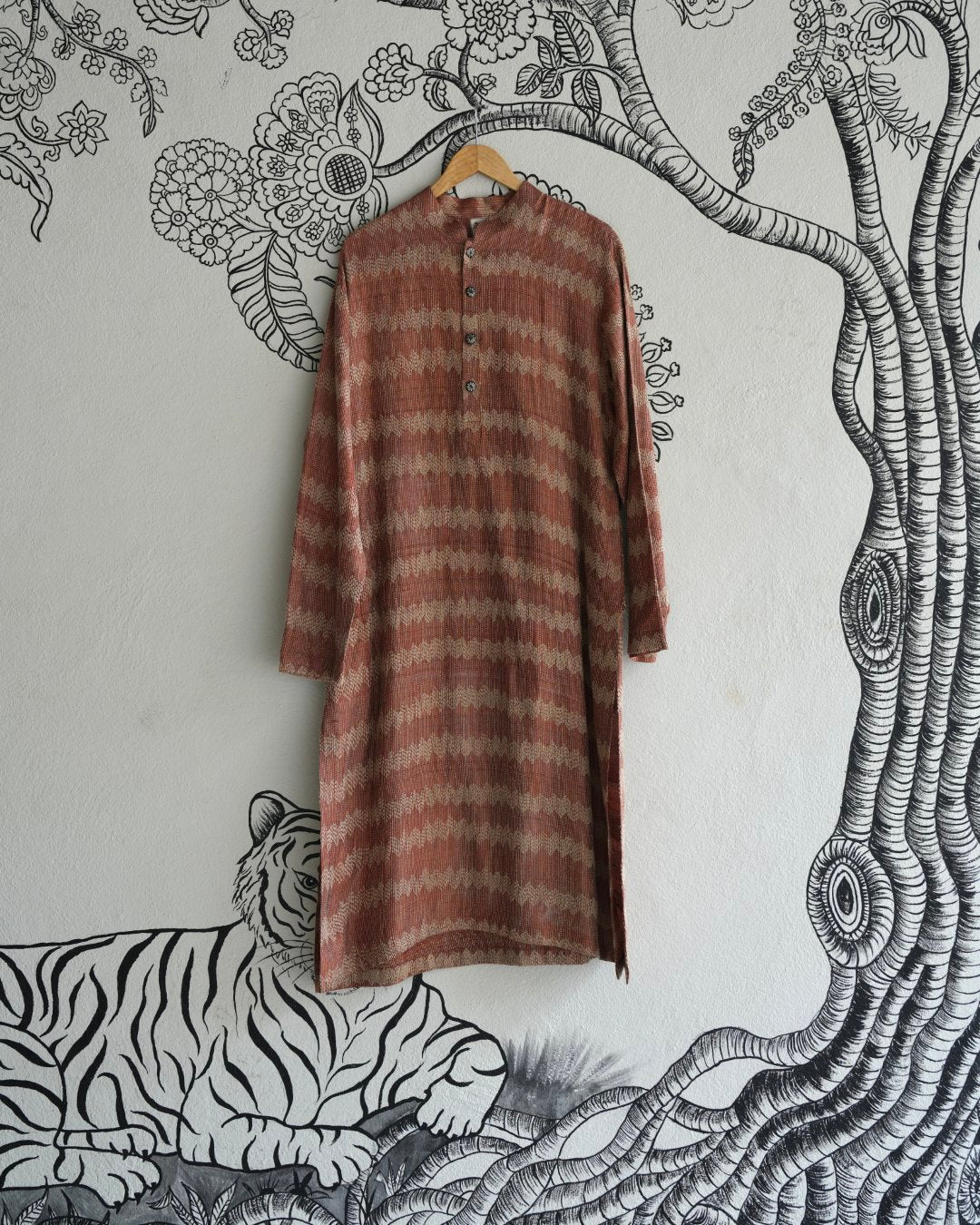Peach Hand Kantha Embroidered Kurta