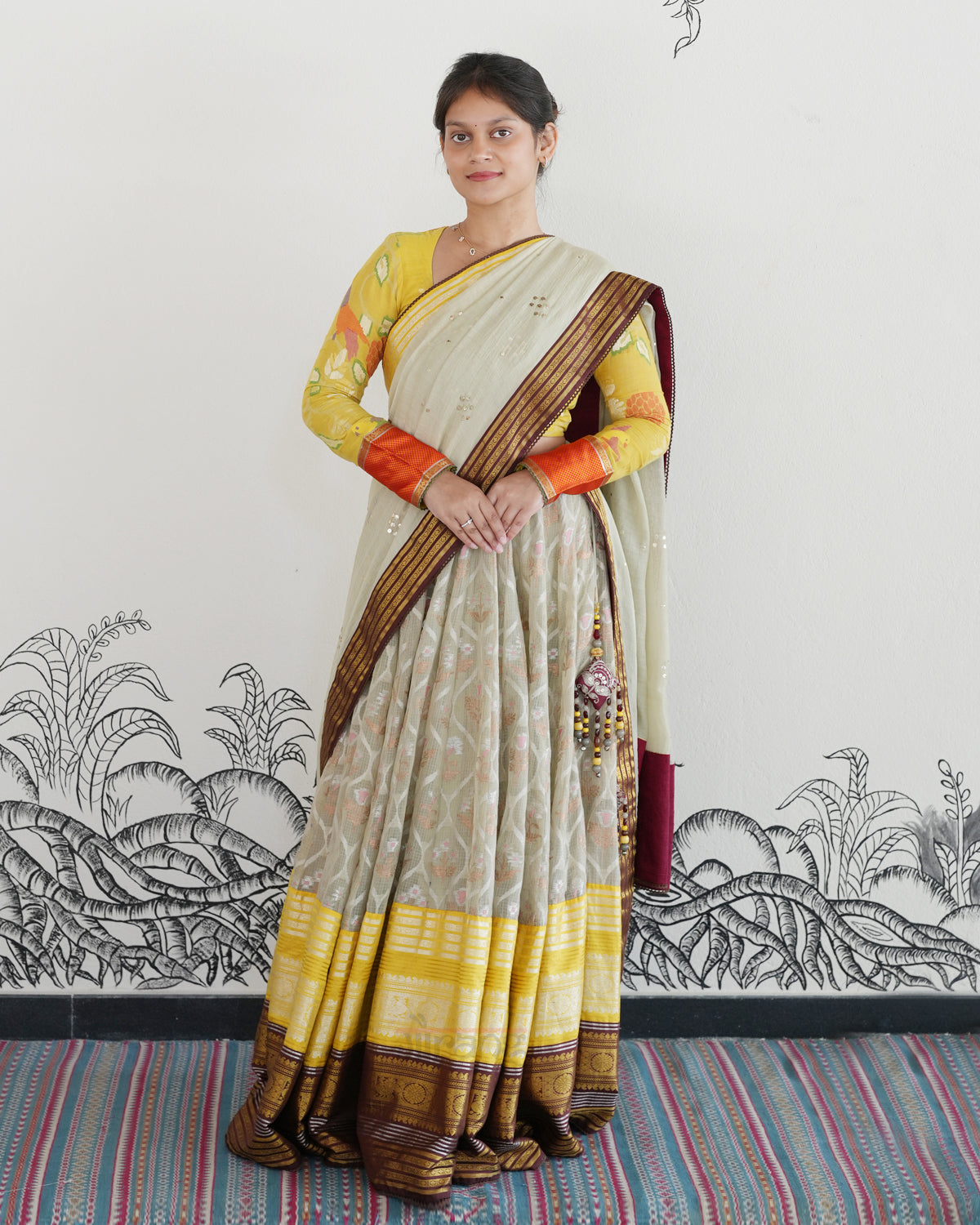 White Handwoven Kota Jamdani Lehenga