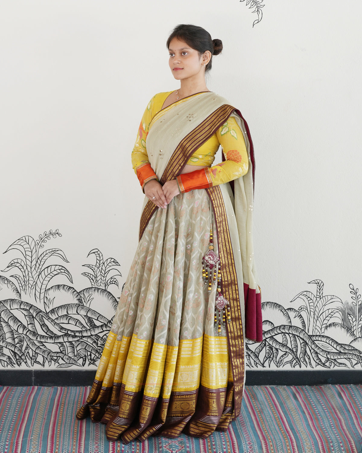 White Handwoven Kota Jamdani Lehenga