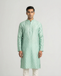 Turquoise Handwoven Chanderi Cotton Embroidered Kurta