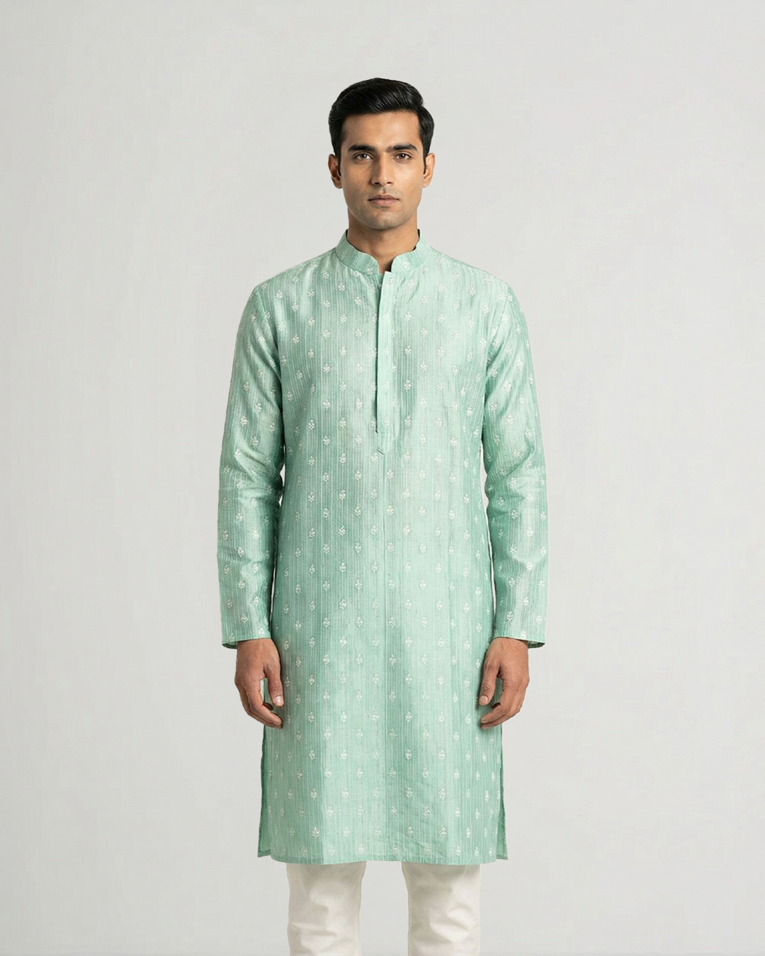 Turquoise Handwoven Chanderi Cotton Embroidered Kurta