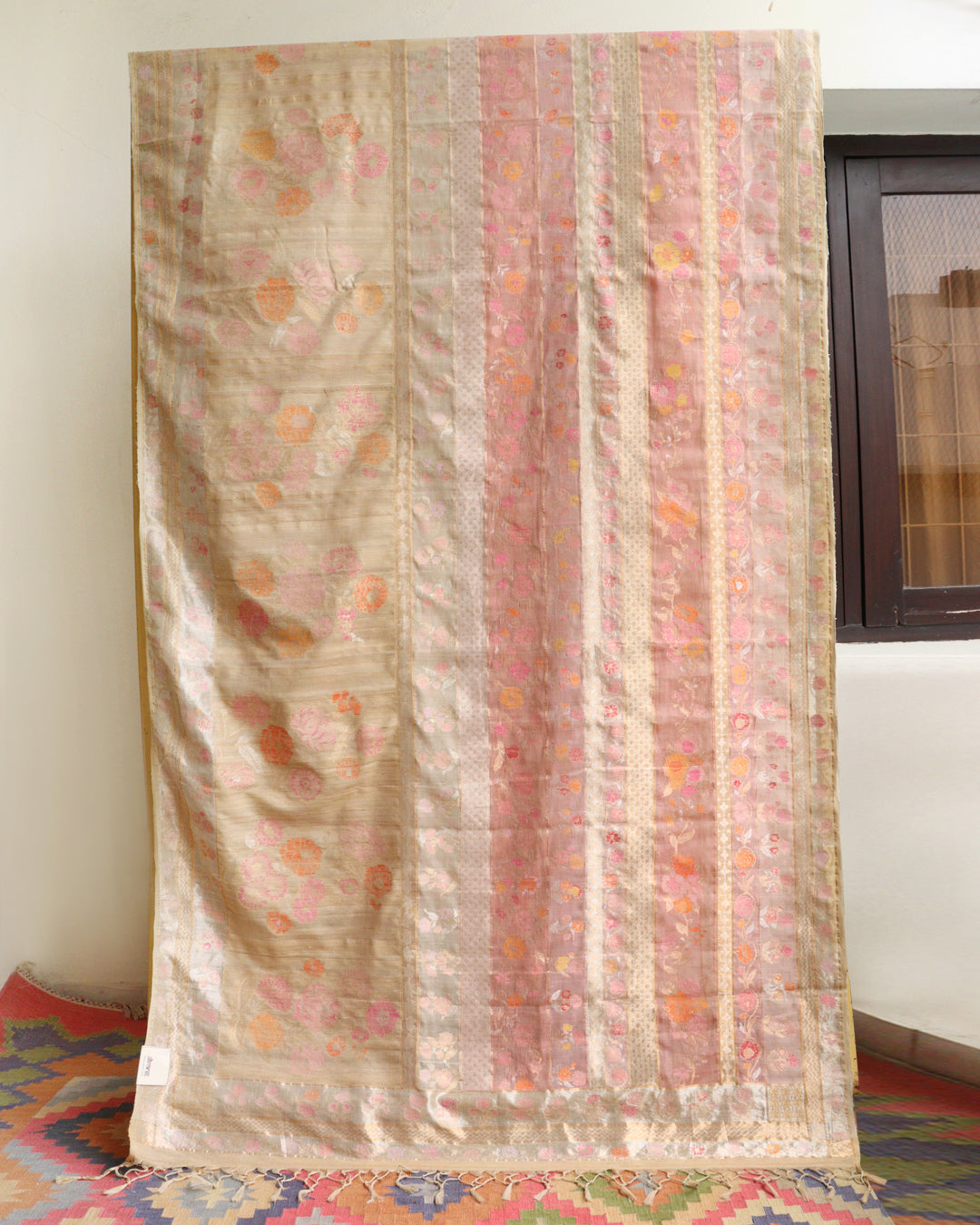Pink Khadi Jamdani Saree
