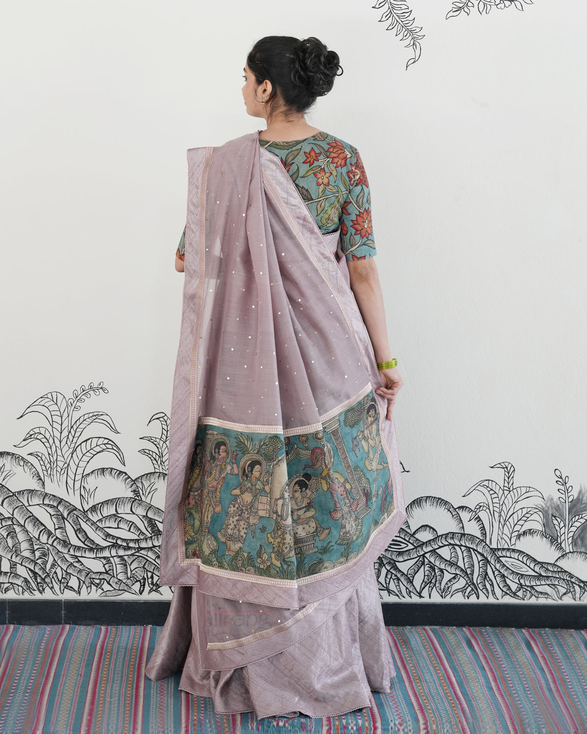 Green Handwoven Tussar Tissue Lehenga