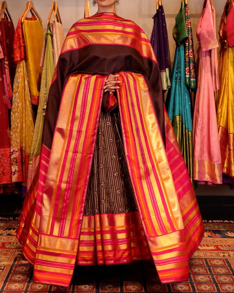 Brown Handwoven Tussar Embroidery Anarkali