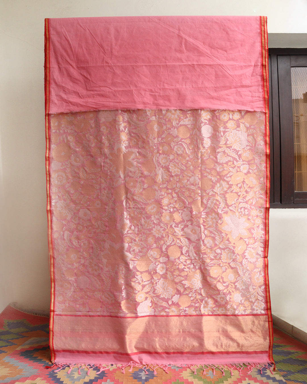 Pink Khadi Jamdani Saree