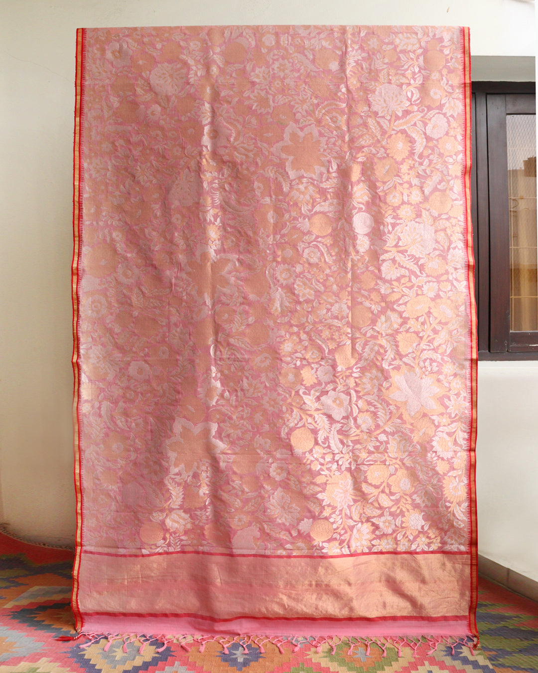 Pink Khadi Jamdani Saree