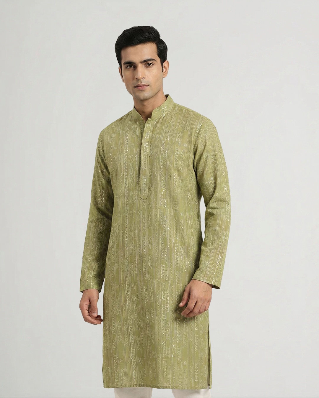 Green Handwoven Chanderi Cotton Embroidered Kurta