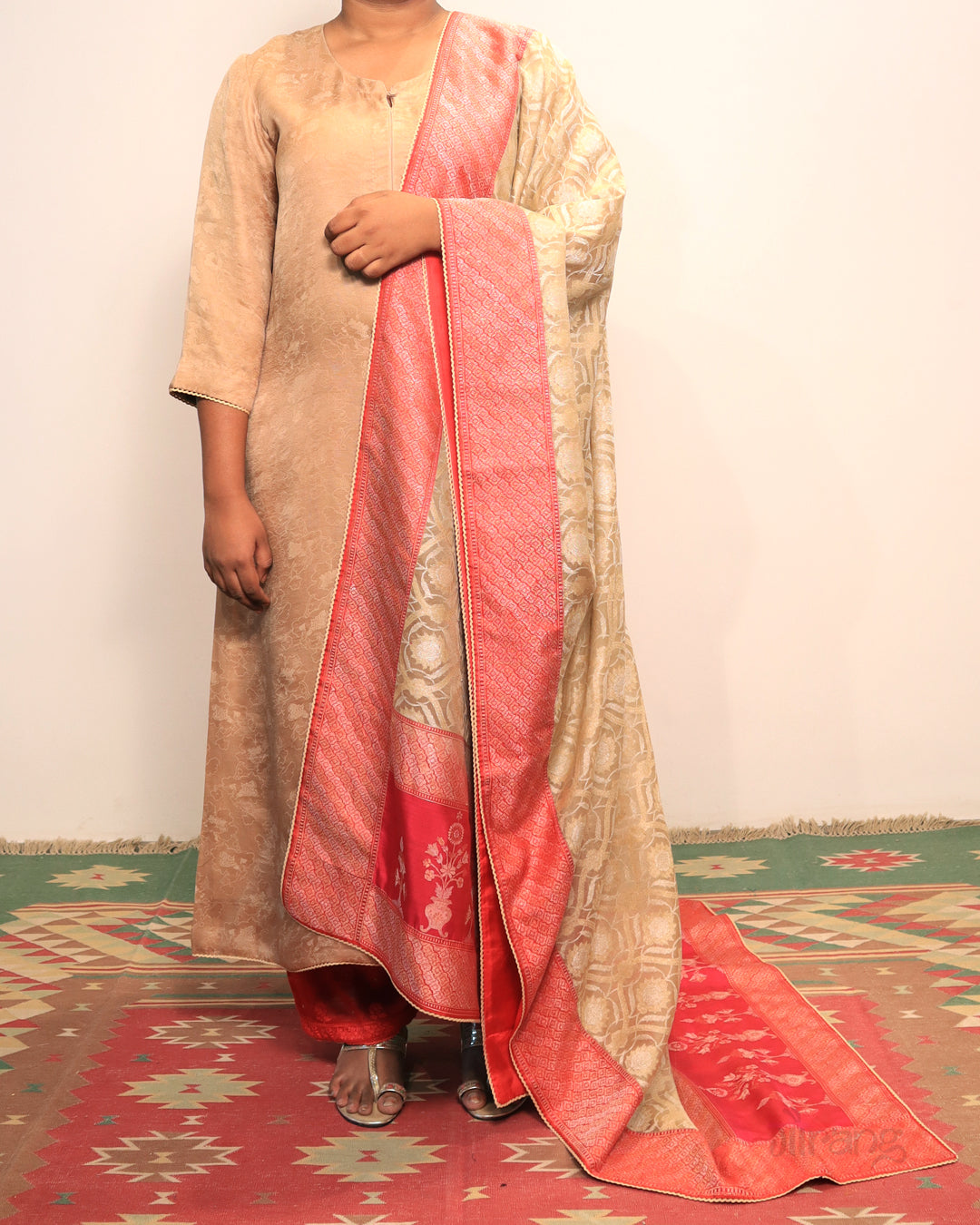 Beige Jamdani Kurta Set