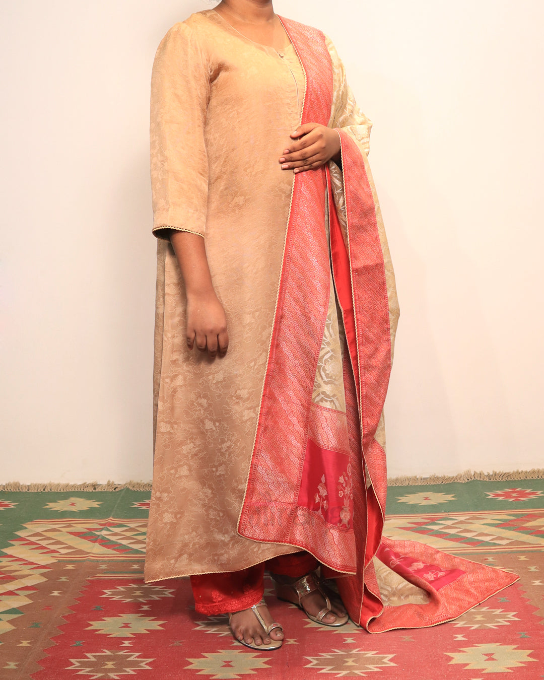 Beige Jamdani Kurta Set