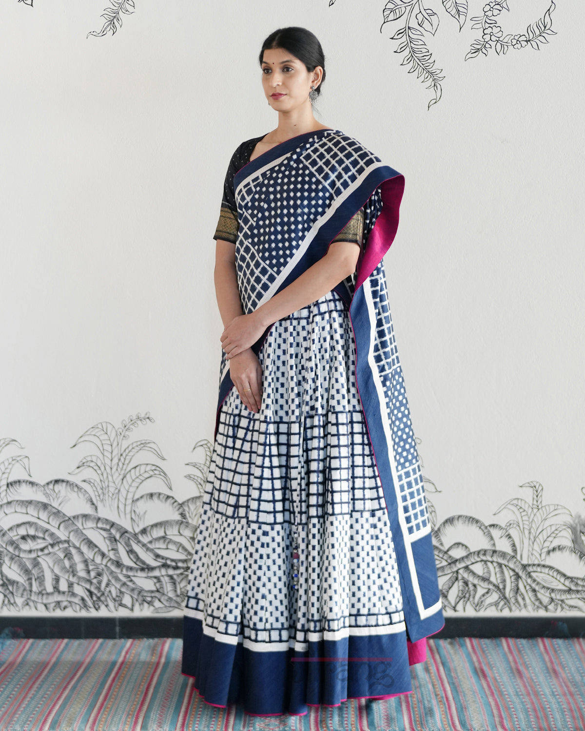 White Handwoven Silk Double Ikat Lehenga