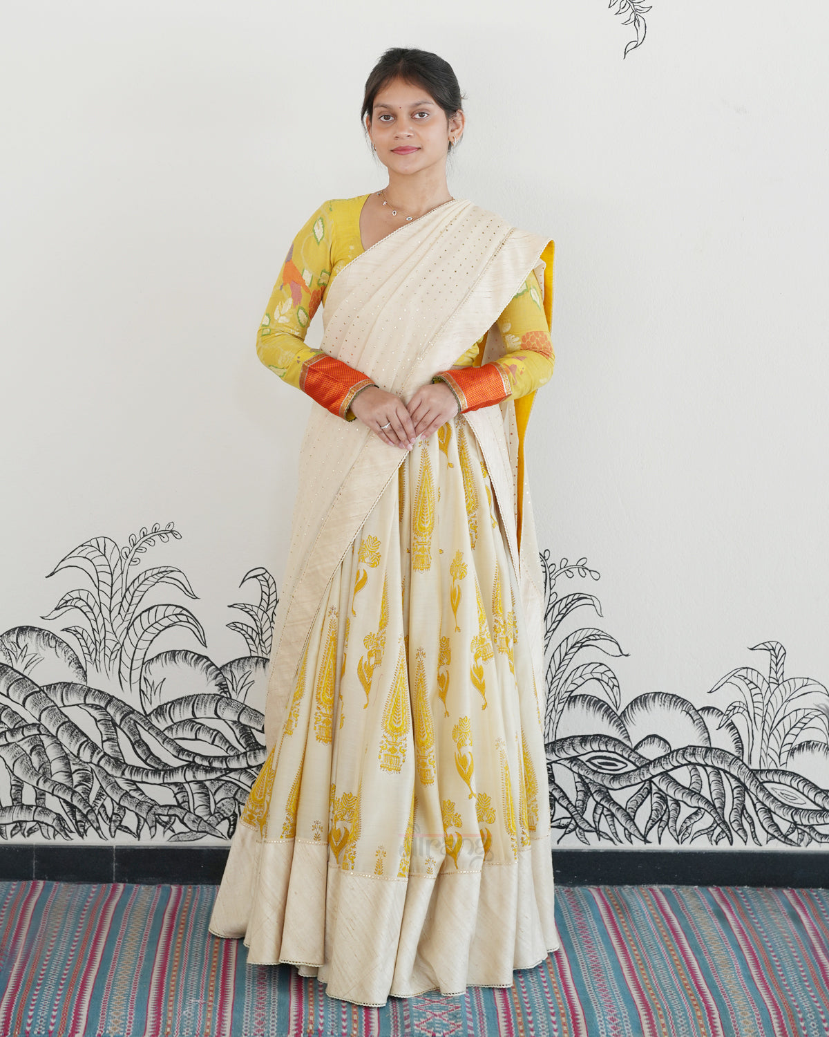 Off White Handwoven Chanderi Silk Lehenga