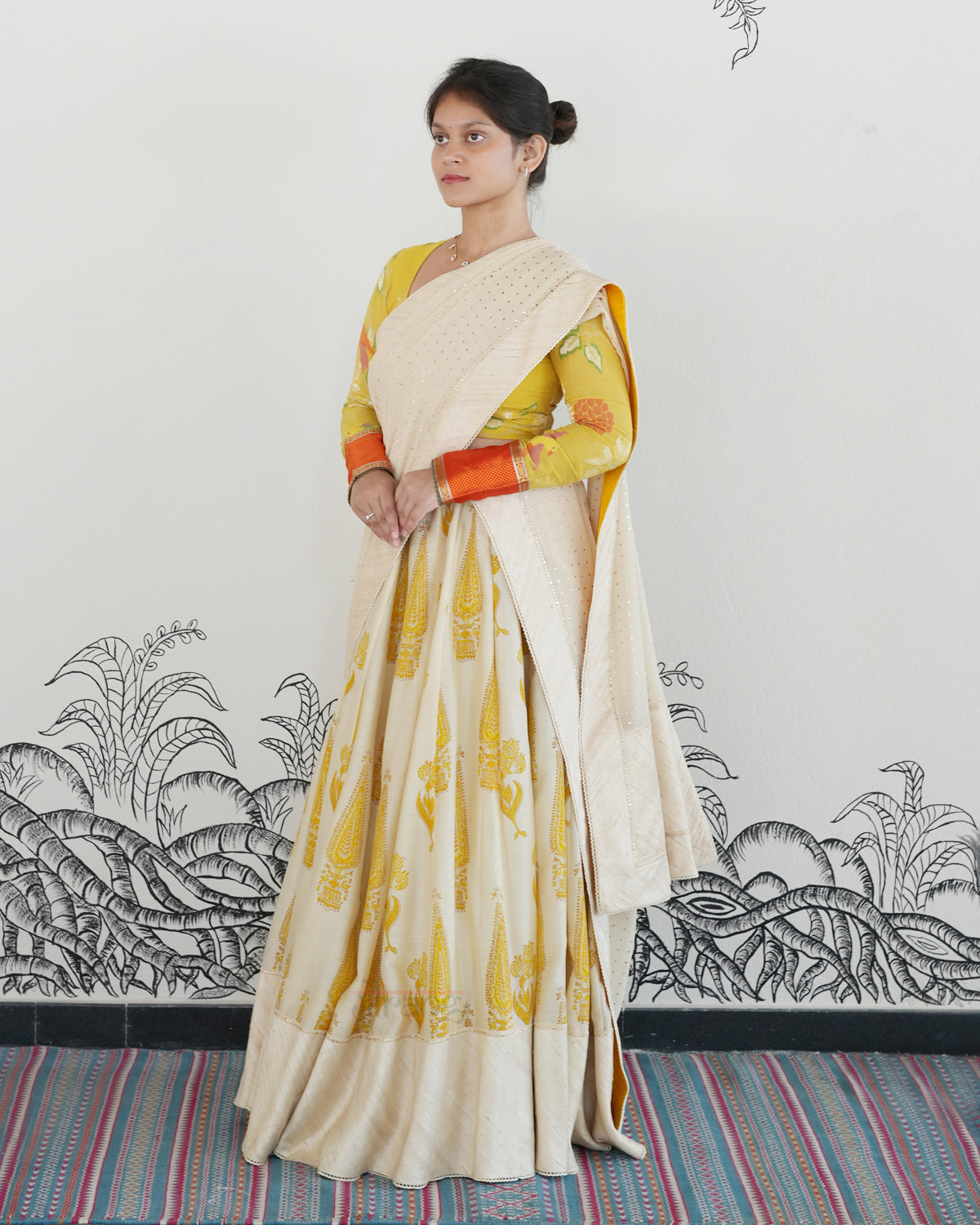 Off White Handwoven Chanderi Silk Lehenga
