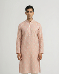 Pink Handwoven Chanderi Cotton Embroidered Kurta