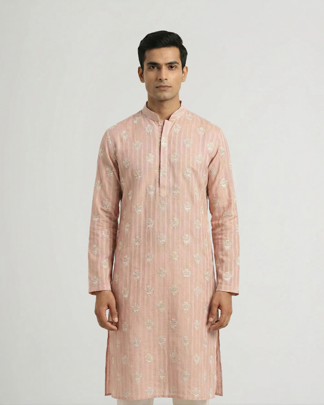 Pink Handwoven Chanderi Cotton Embroidered Kurta