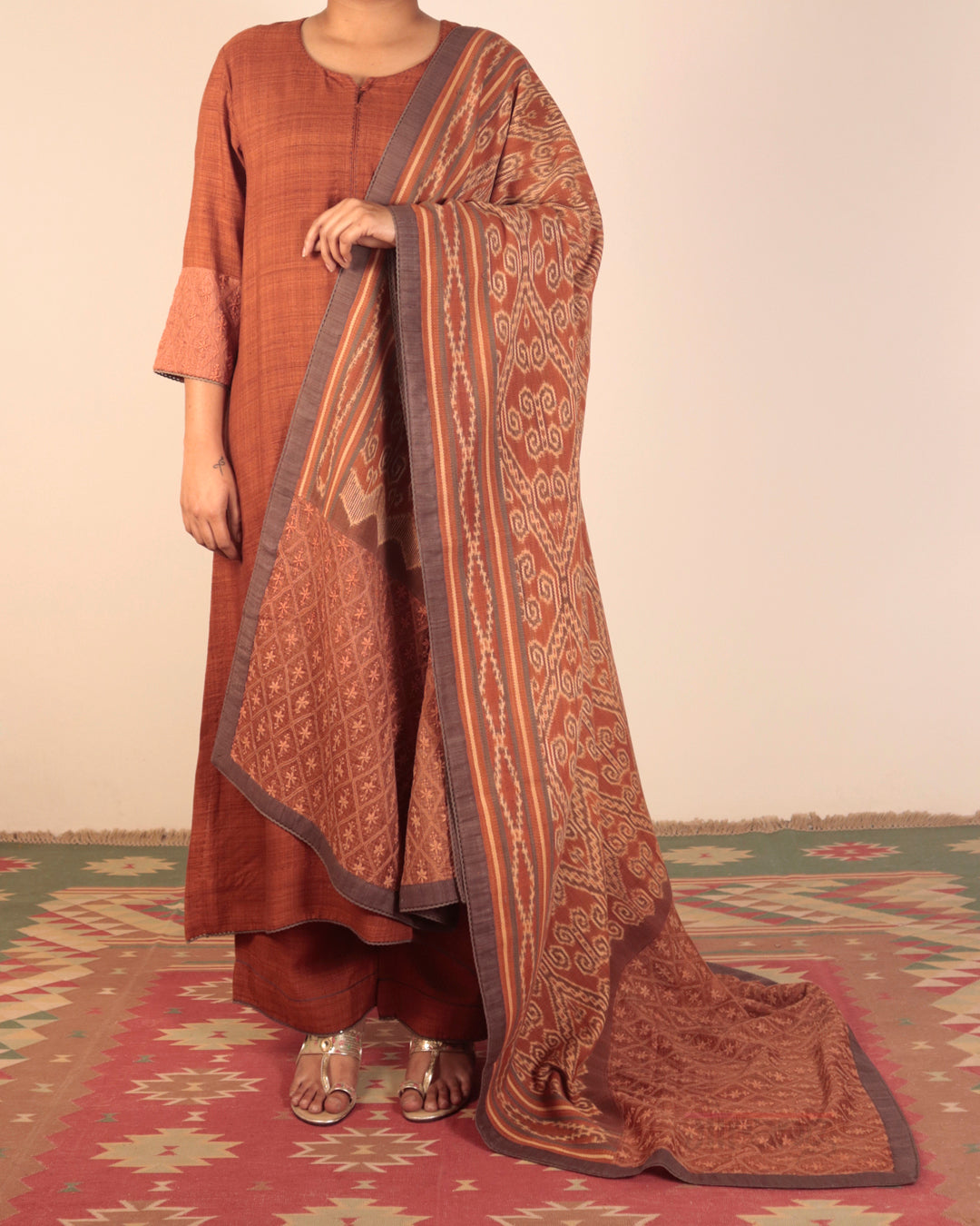 Brown Ikkat Kurta Set