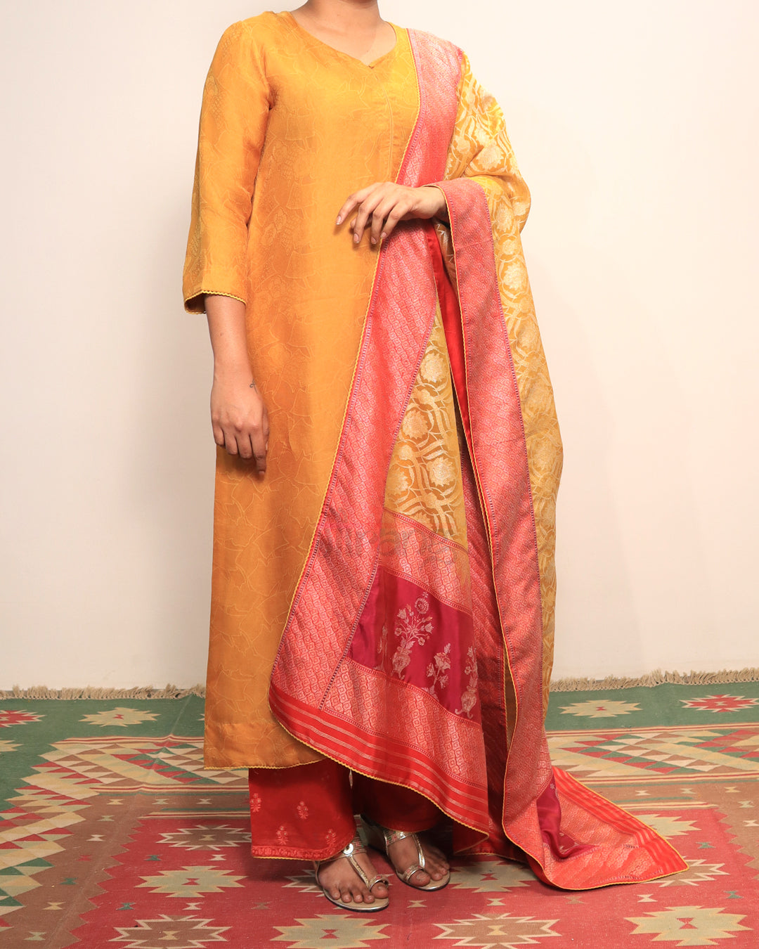 Yellow Jamdani Kurta Set