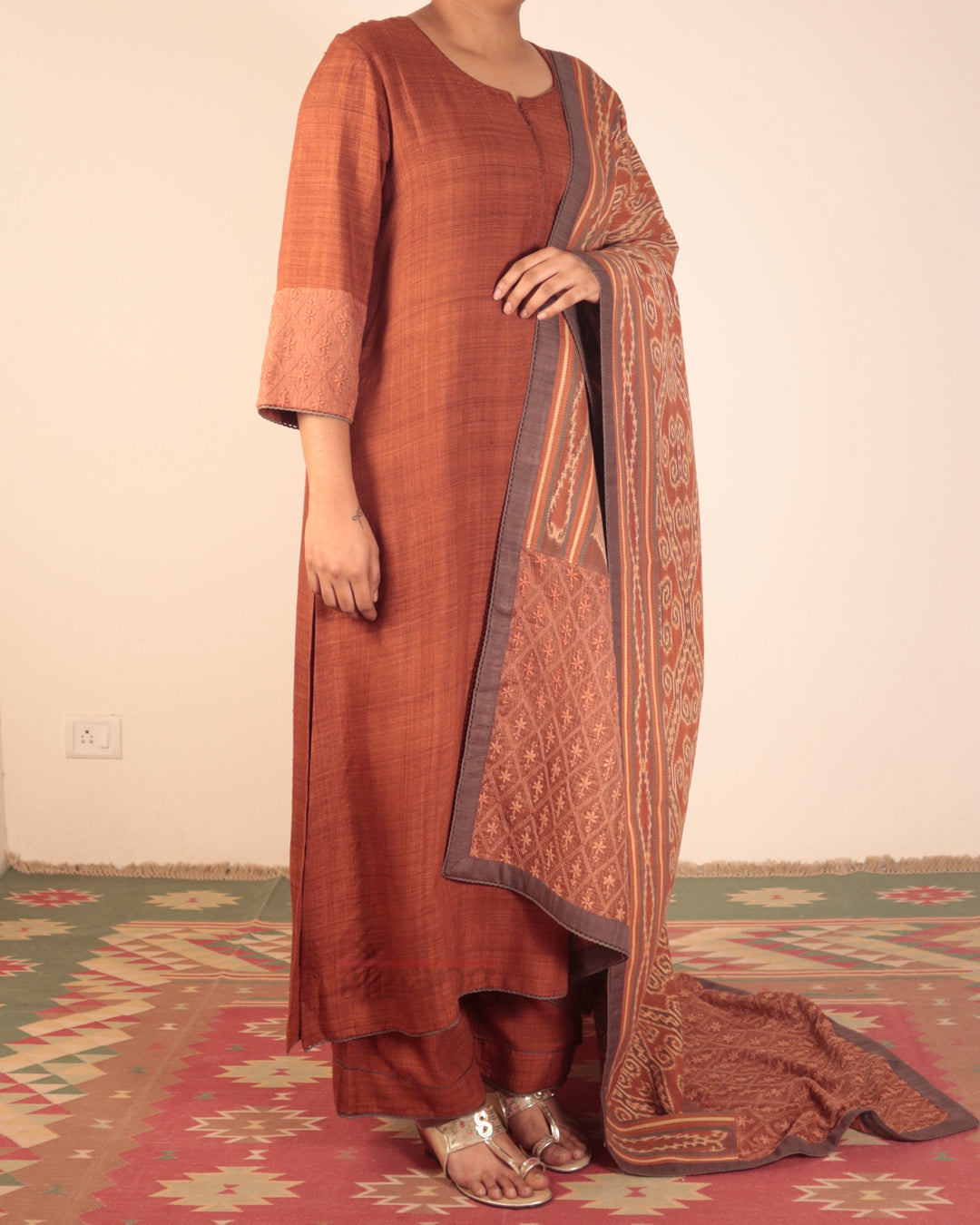 Brown Ikkat Kurta Set