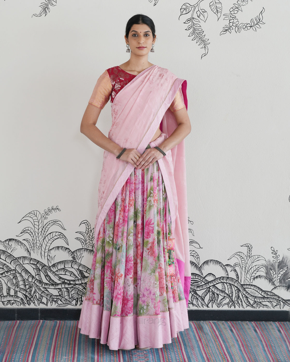 Pink Handwoven Georgette Lehenga
