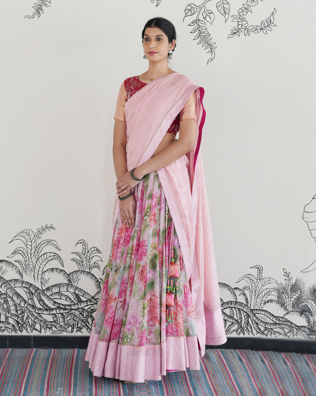 Pink Handwoven Georgette Lehenga