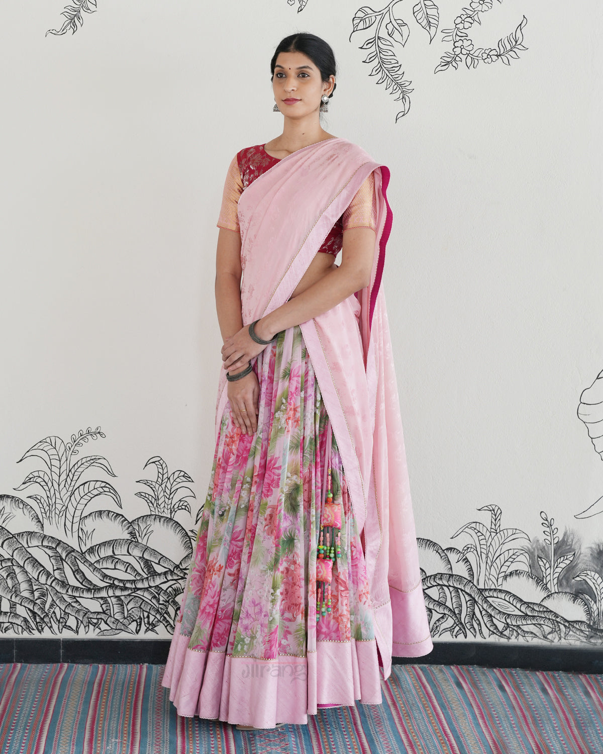 Pink Handwoven Georgette Lehenga