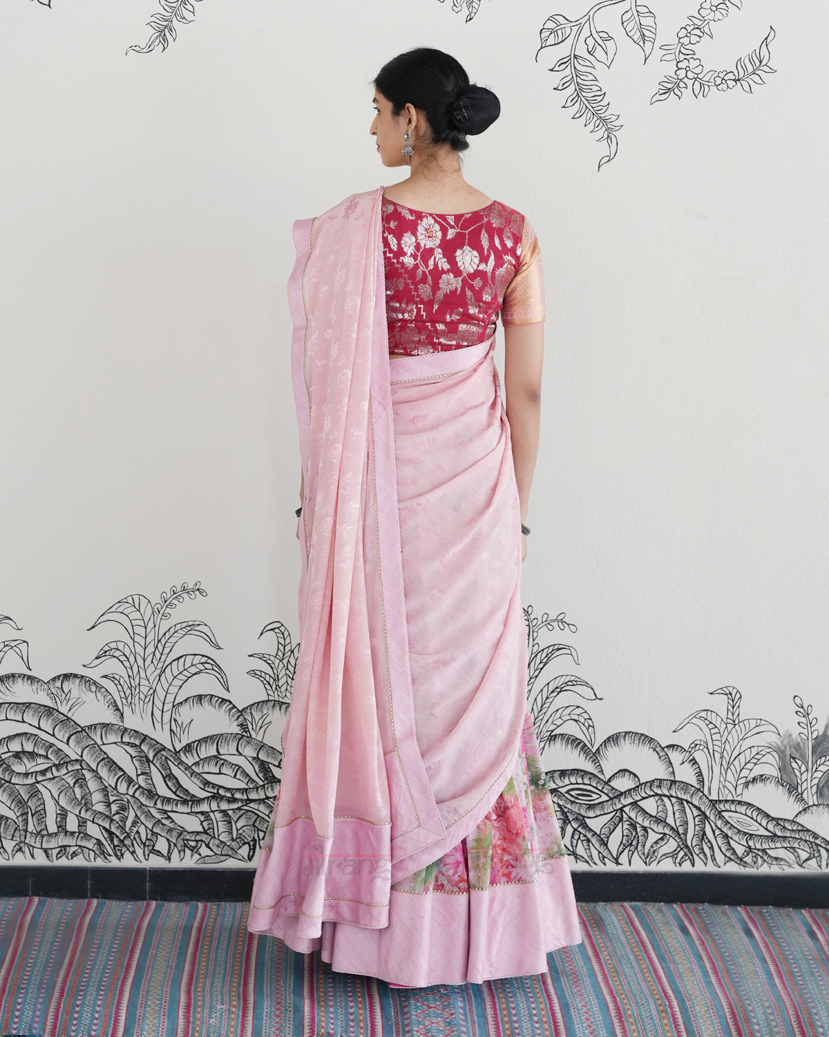 Pink Handwoven Georgette Lehenga