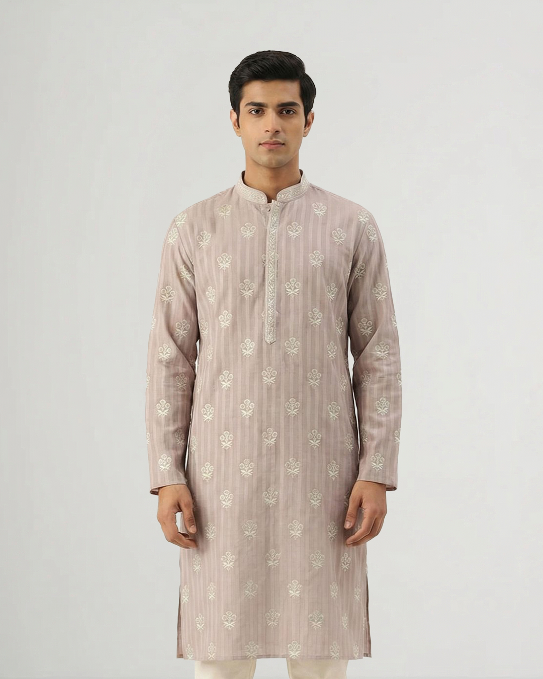 Mauve Handwoven Chanderi Cotton Embroidered Kurta