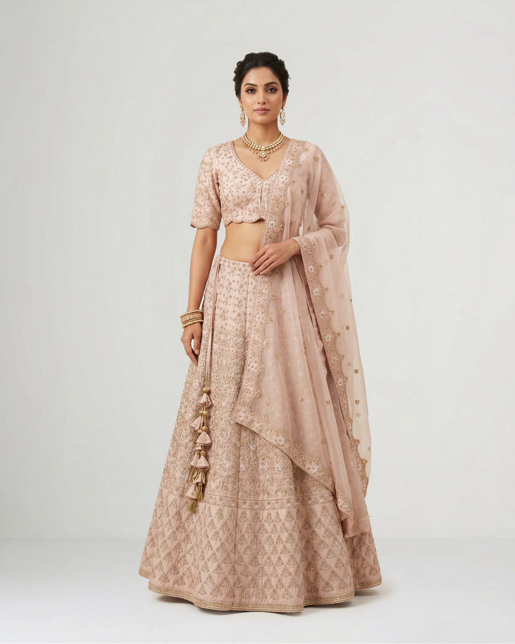 Pink Zari Bagh Hand Embroidered Lehenga