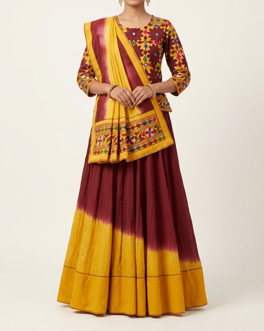 Handwoven Khadi Double Shade Lehenga