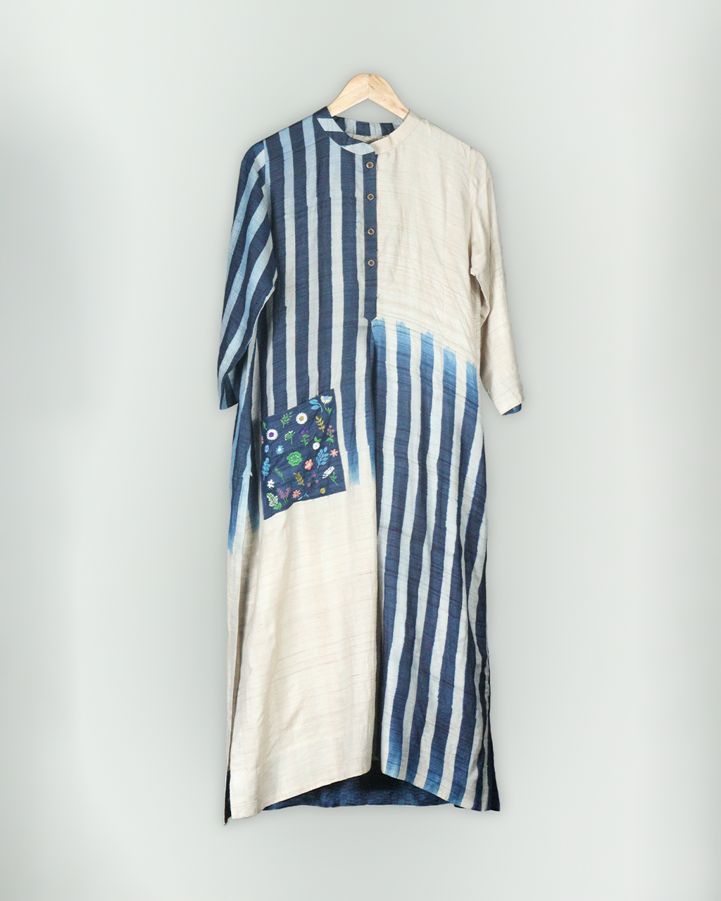 Beige Hand Block Printed Tussar Silk Kurta Set