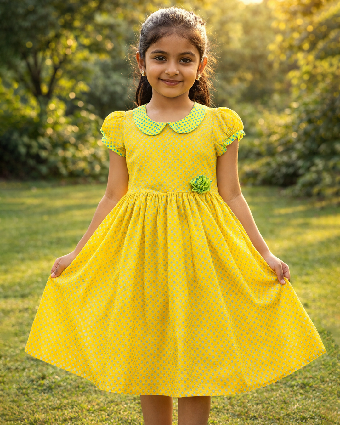Lemon Yellow Bandhani Printed Frock