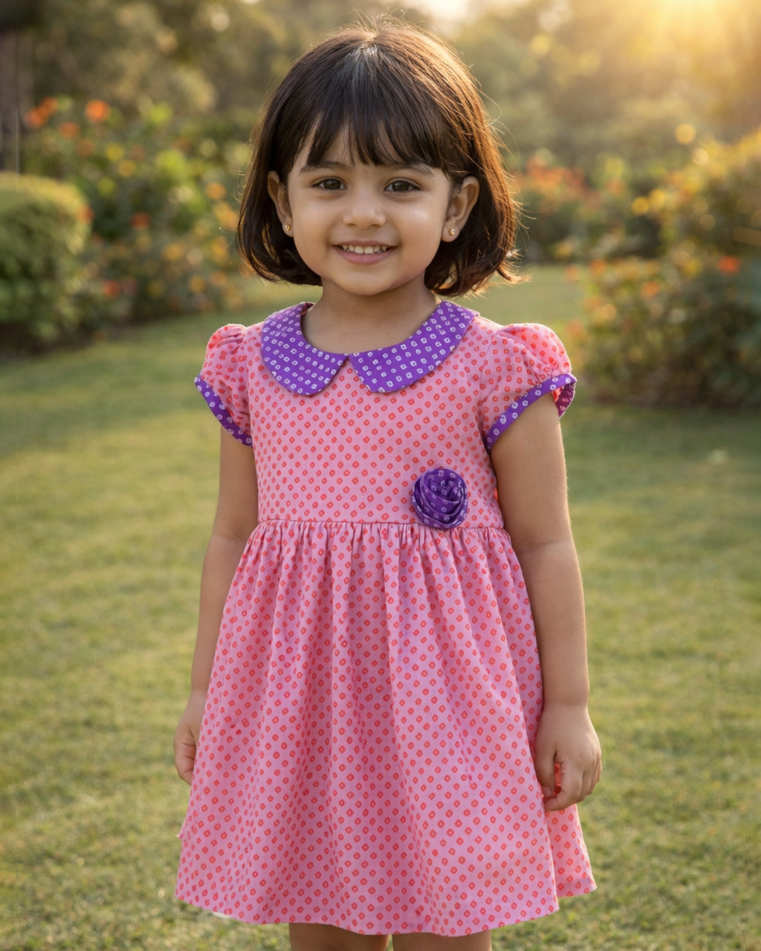 Baby Pink Bandhani Printed Frock