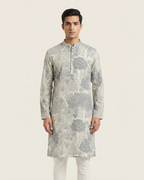 Off White Handwoven Chanderi Cotton Printed Kurta