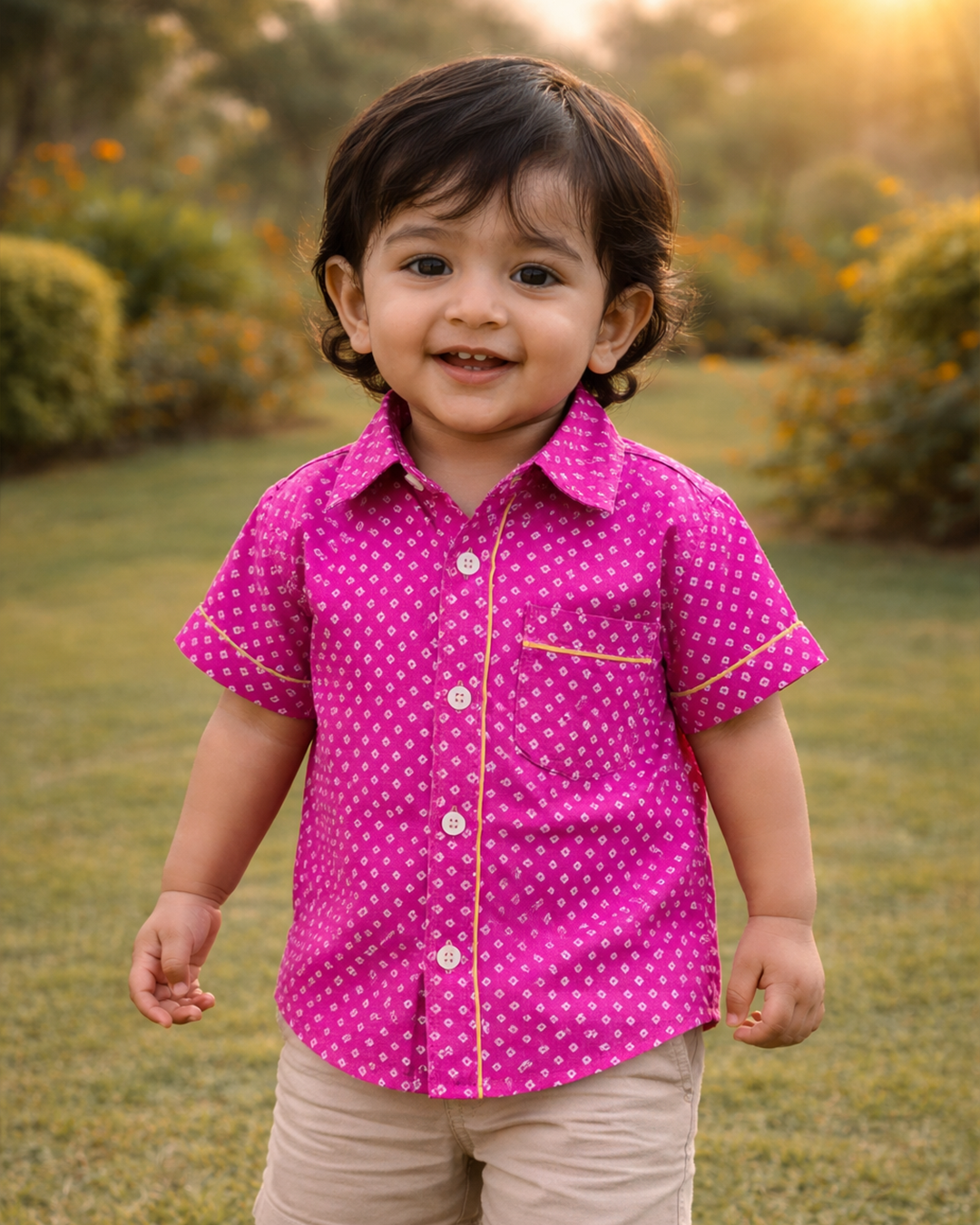 Rani Pink Bandhani Printed Shirt