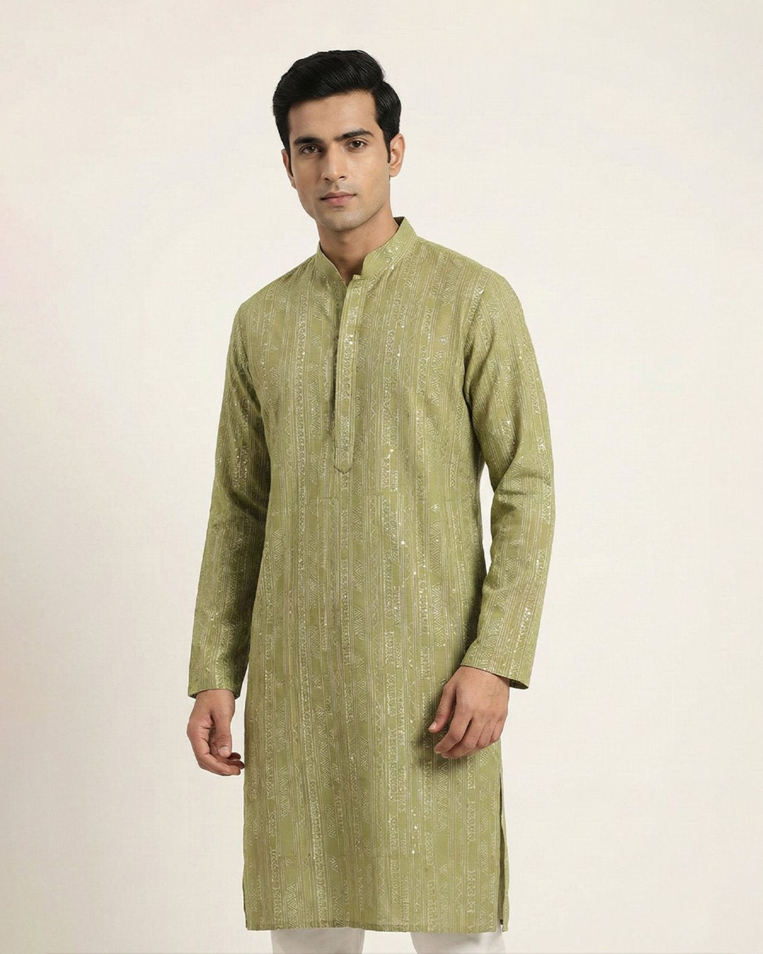 Green Handwoven Chanderi Cotton Hand Embroidered Kurta