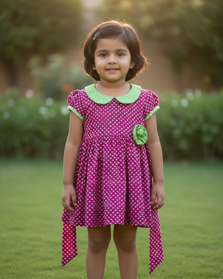 Rani Pink Bandhani Printed Frock