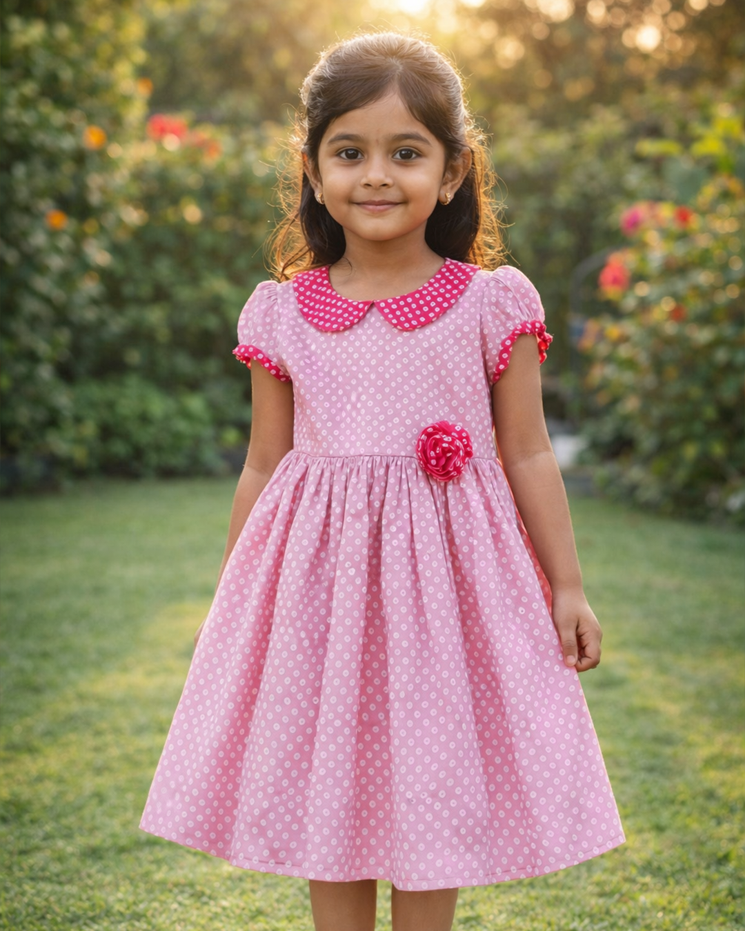 Pink Bandhani Printed Frock