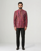 Gaurang Men × Paiwand Multi-Weave Bandhgala - Red