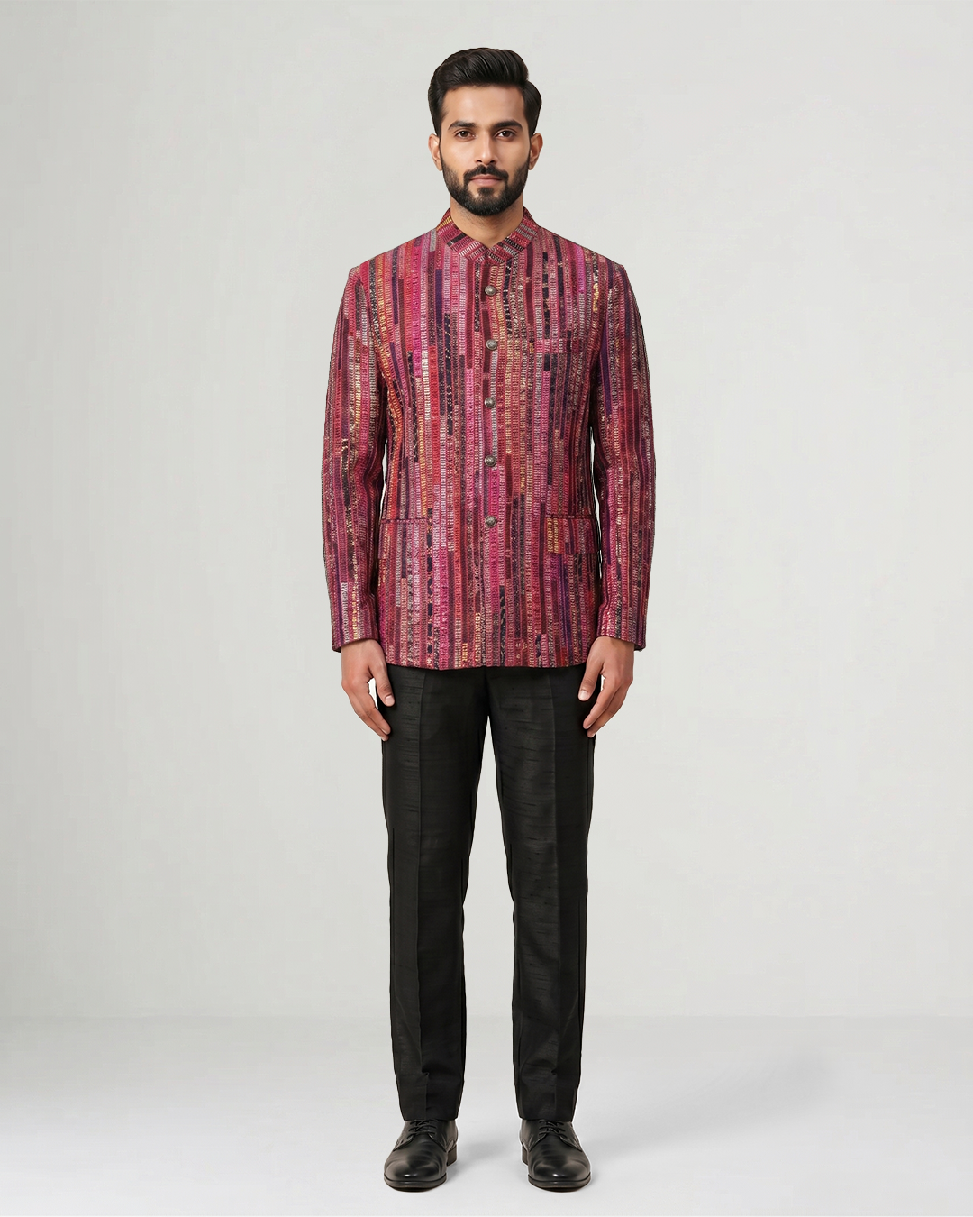 Gaurang Men × Paiwand Multi-Weave Bandhgala - Red