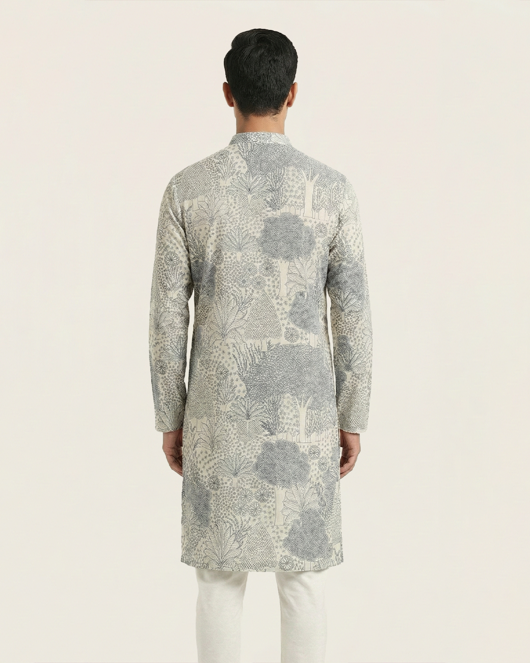Off White Handwoven Chanderi Cotton Printed Kurta