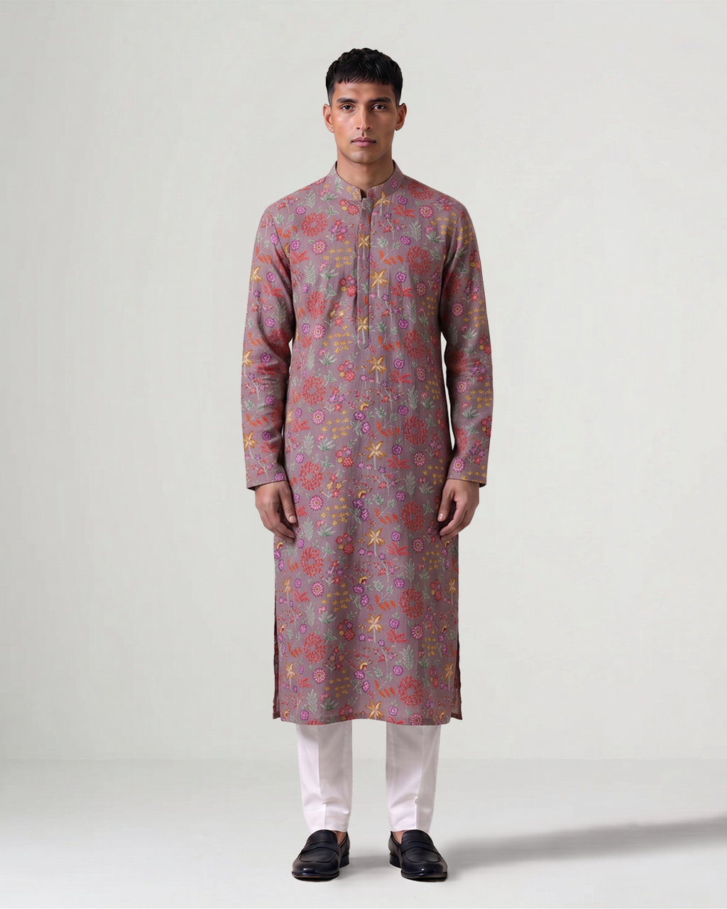 Pink Handwoven Chanderi Cotton Embroidered Kurta